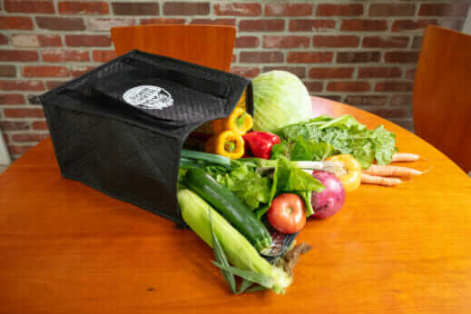 Market Wagon tote bag with produce.