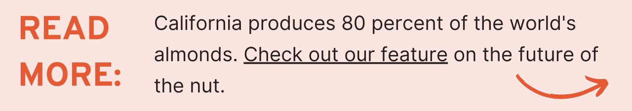 Read More California produces 80 percent of the world's almonds. Check out our feature on the future of the nut. 