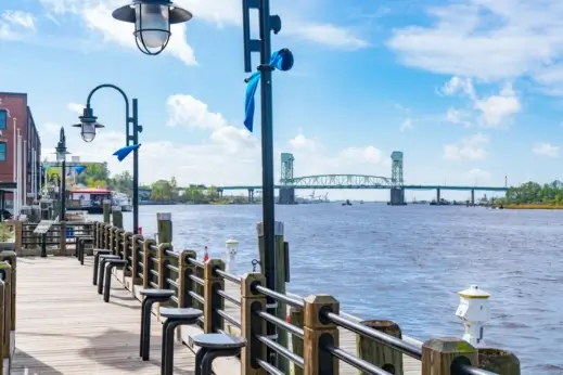 Boardwalk with the river behind it.