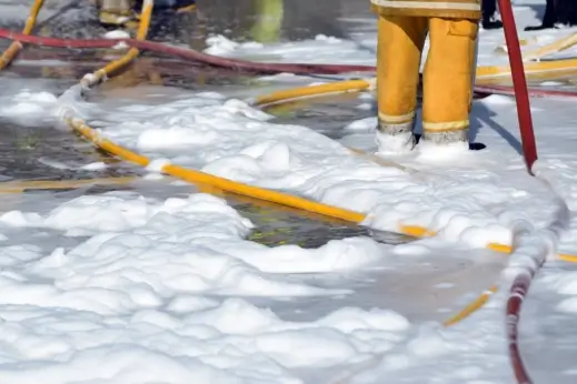 Firefighting foam on the ground.